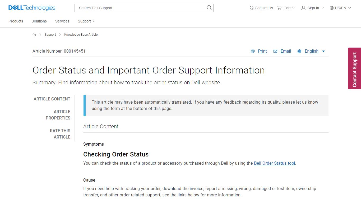 Order Status and Important Order Support Information | Dell US